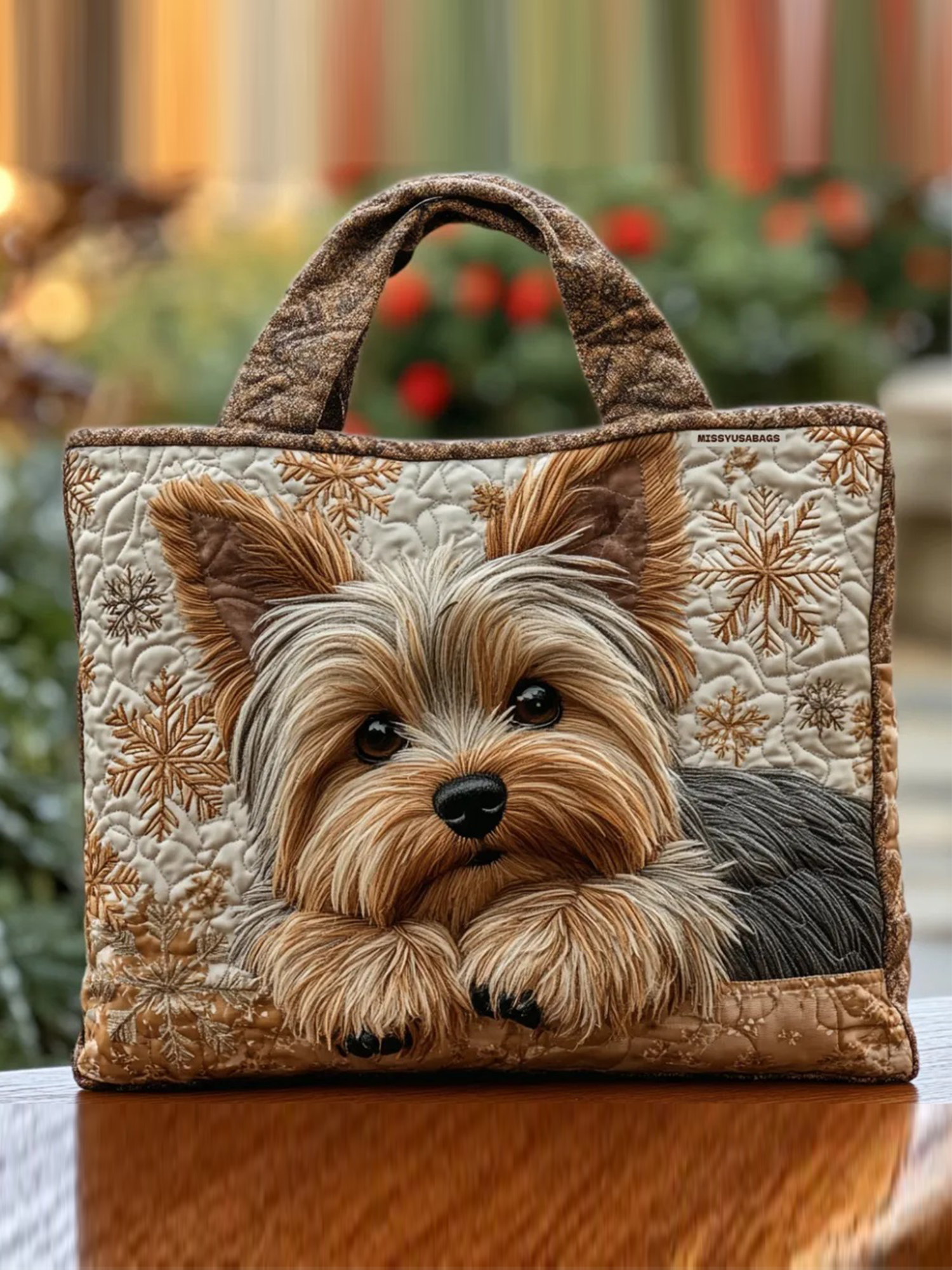 Yorkie Shine Quilted Tote Bag