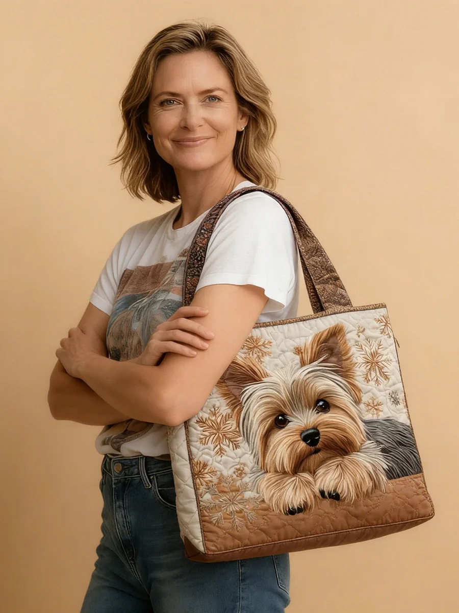 Yorkie Shine Quilted Tote Bag