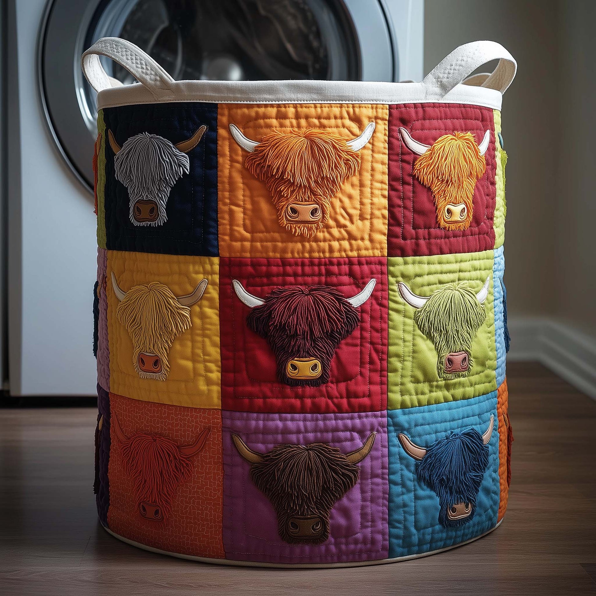 Rainbow Highland Quilted Laundry Basket