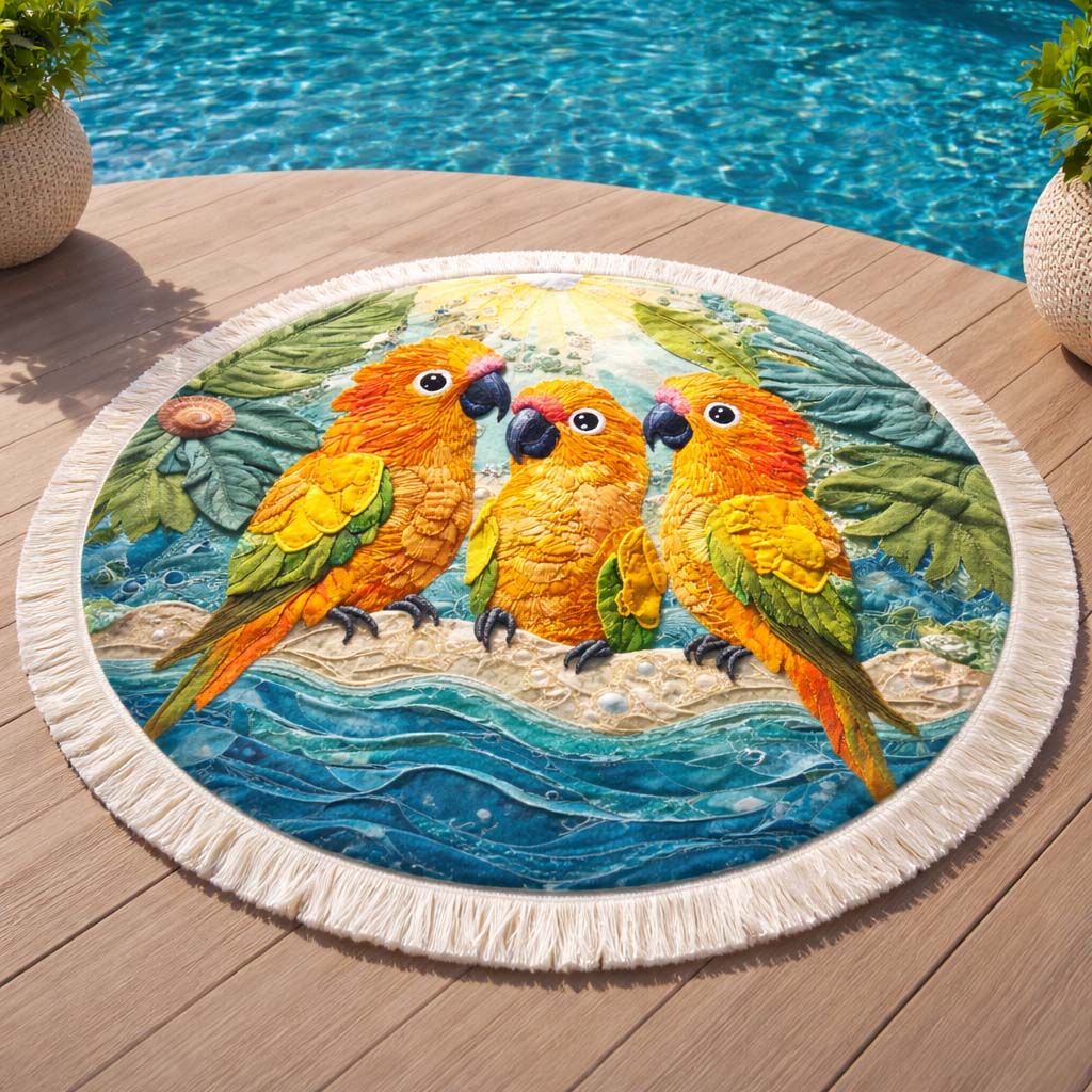 Sunny Flock Round Beach Towel