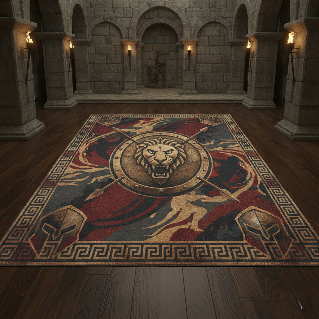 Shield of Sparta: Ancient Greek Warrior Inspired Creative Art Rug