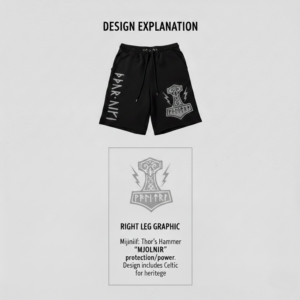 Nordic Legend: Thor’s Hammer Graphic Sweat Shorts