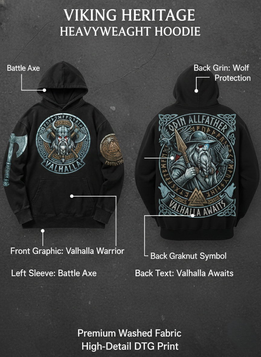 Viking Heritage: "Odin Allfather" Heavyweight Washed Hoodie