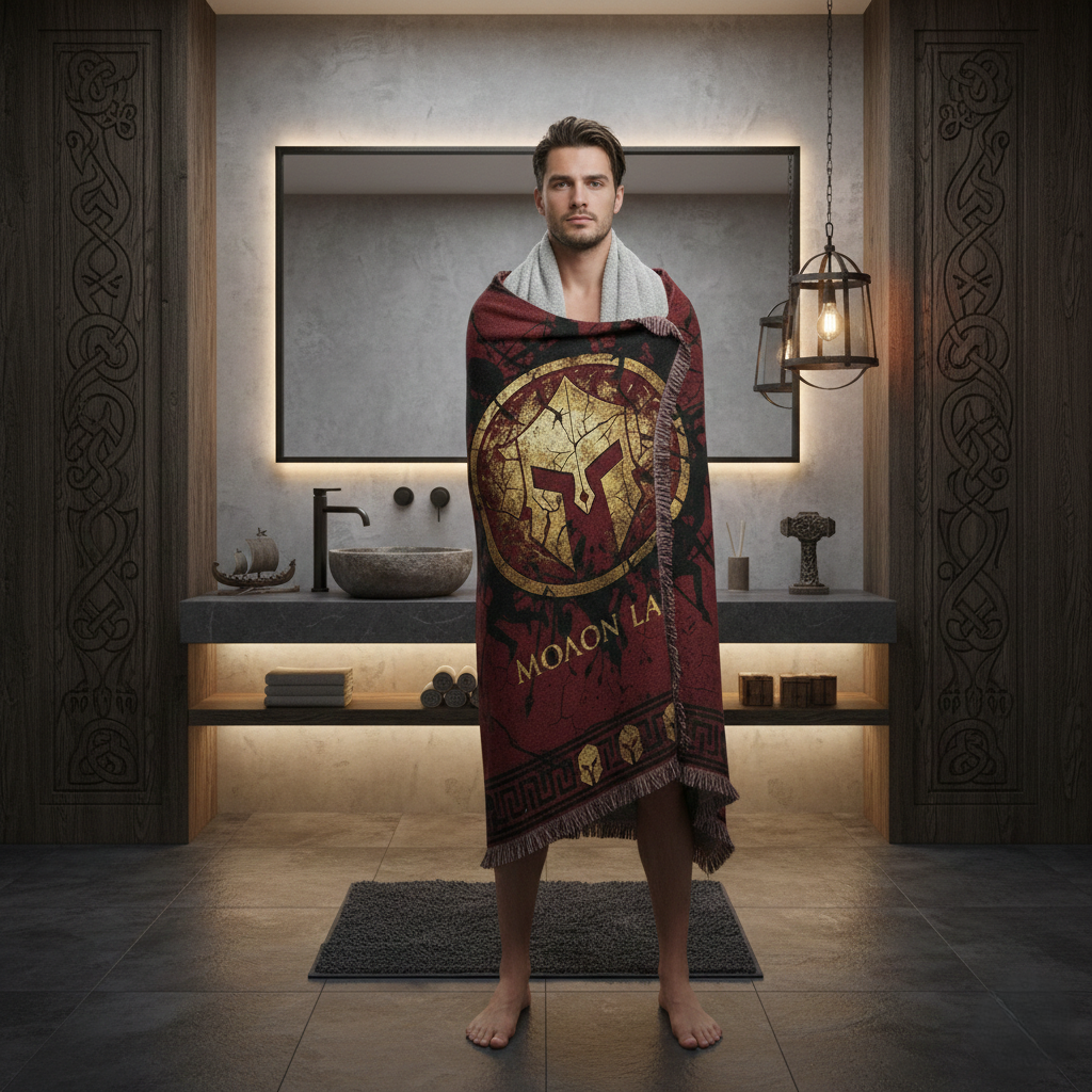 Molon Labe Spartan Warrior Premium Bath Towel – Distressed Combat Design 