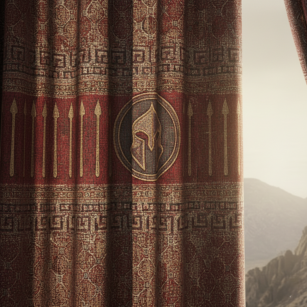 "Shadow of Thermopylae" – Spartan Crimson Ancient Greek Jacquard Curtains