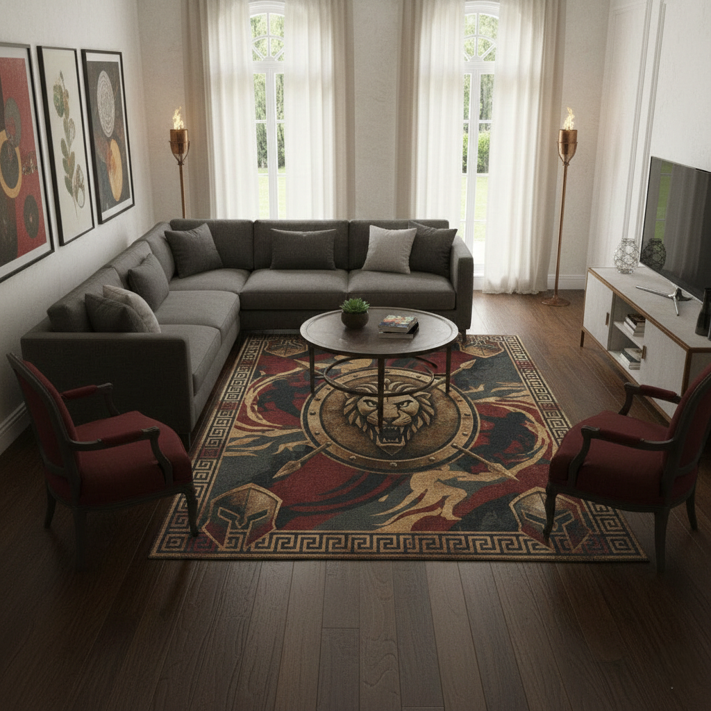 Shield of Sparta: Ancient Greek Warrior Inspired Creative Art Rug