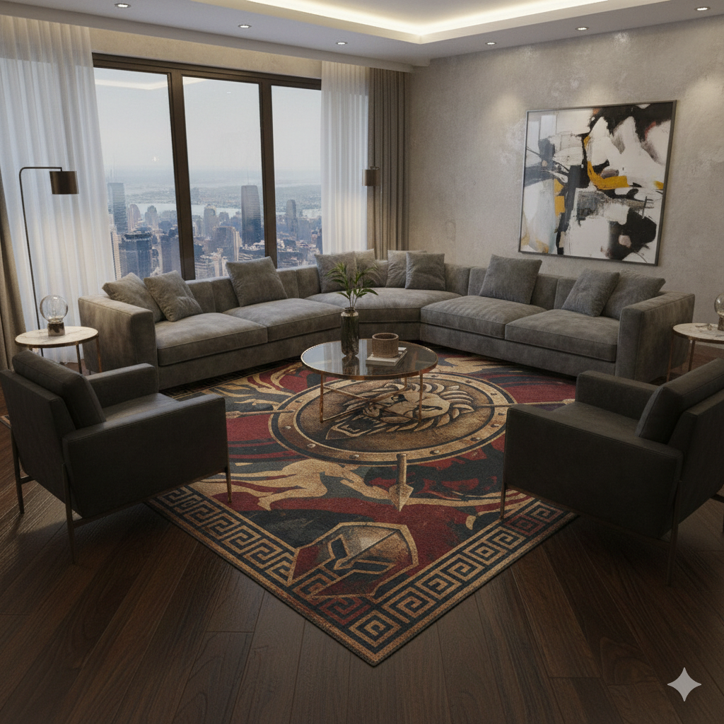 Shield of Sparta: Ancient Greek Warrior Inspired Creative Art Rug