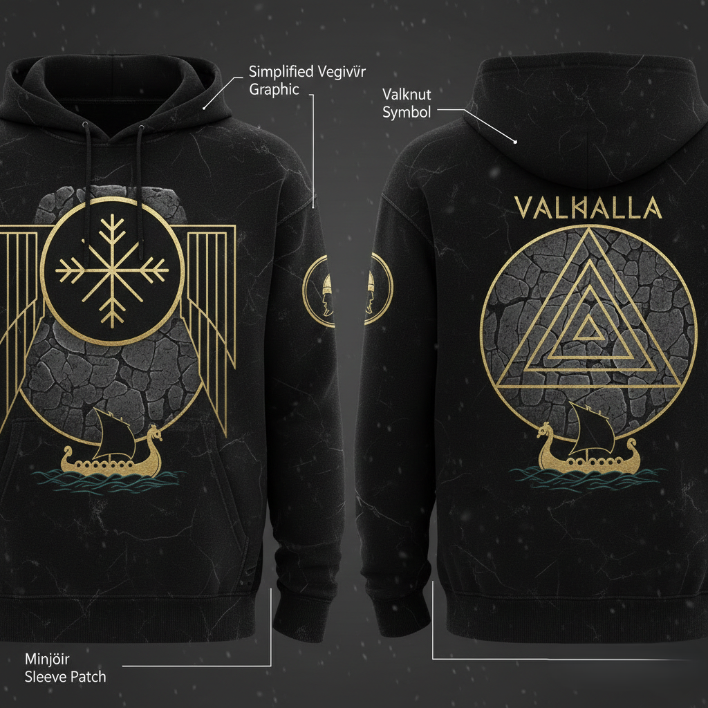 Viking Minimalist: Golden Line-Art Rune Hoodie