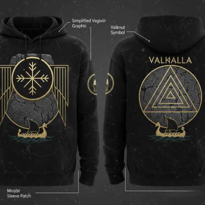 Viking Minimalist: Golden Line-Art Rune Hoodie