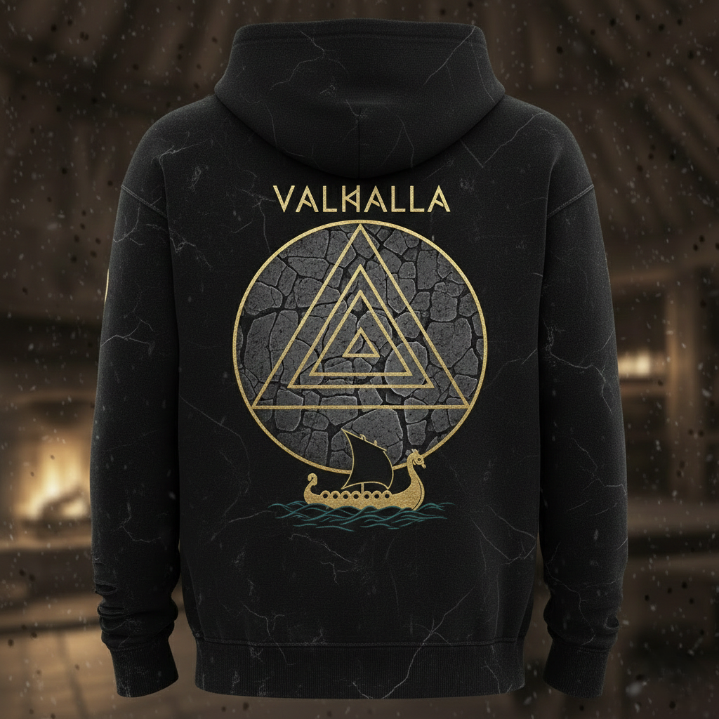 Viking Minimalist: Golden Line-Art Rune Hoodie