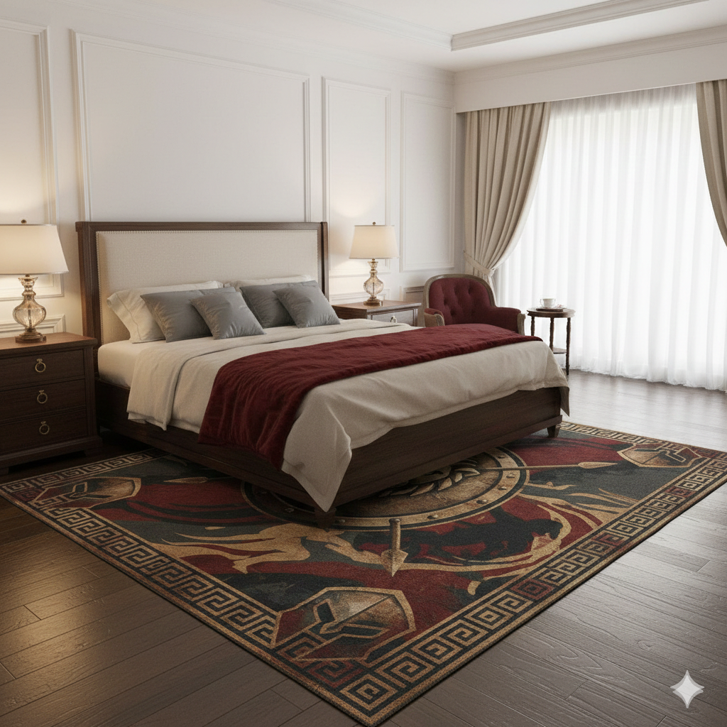 Shield of Sparta: Ancient Greek Warrior Inspired Creative Art Rug