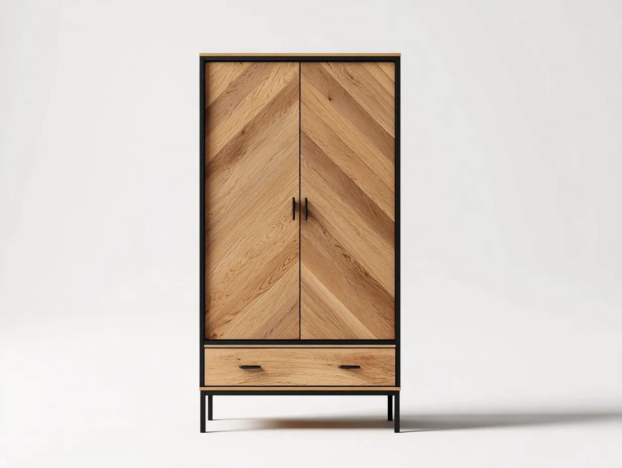 Armario de madera y metal 85x50x185 cm - roble natural/negro - para dormitorio - diseño moderno-Graceoliq