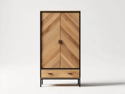 Armario de madera y metal 85x50x185 cm - roble natural/negro - para dormitorio - diseño moderno-Graceoliq