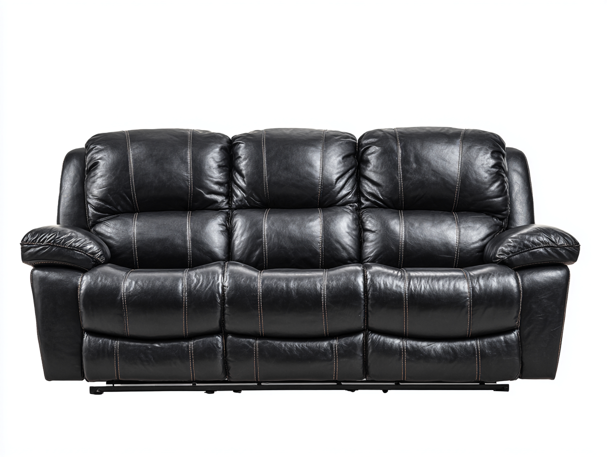 Sofá 3 plazas tapizado en cuero sintético - 200x95x100 cm - negro - para salón - diseño moderno-Graceoliq