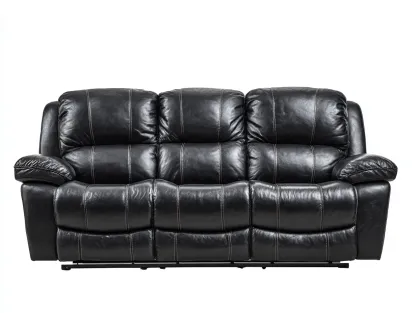 Sofá 3 plazas tapizado en cuero sintético - 200x95x100 cm - negro - para salón - diseño moderno-Graceoliq