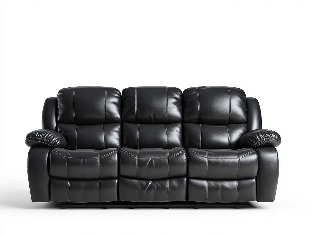 Sofá de 3 plazas de cuero sintético 220x98x100 cm - negro - para salón - diseño moderno-Graceoliq