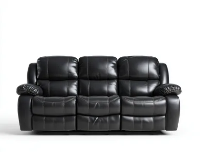 Sofá de 3 plazas de cuero sintético 220x98x100 cm - negro - para salón - diseño moderno-Graceoliq