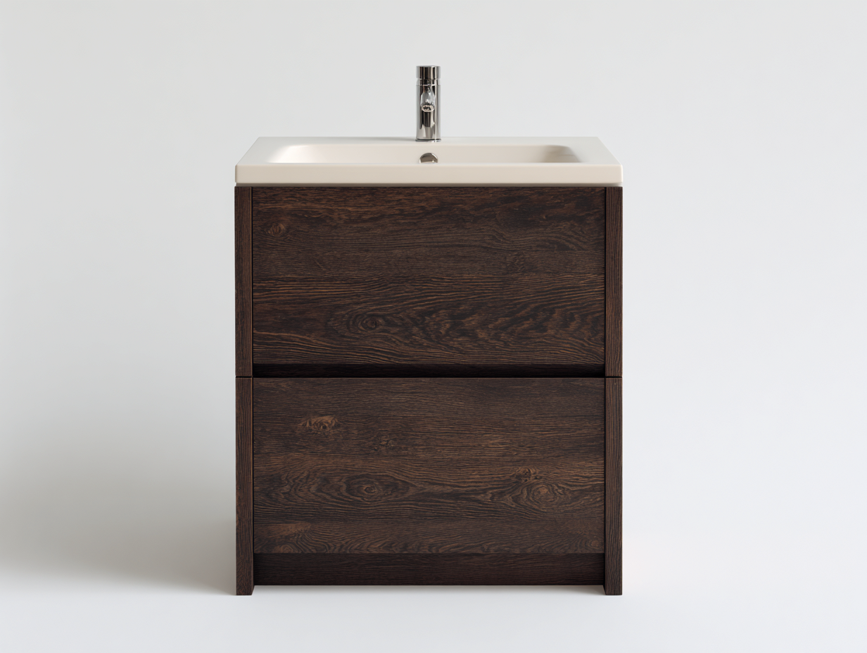 Mueble lavabo - 60x45x50 cm - marrón oscuro/beige - para baño - diseño moderno minimalista-Graceoliq
