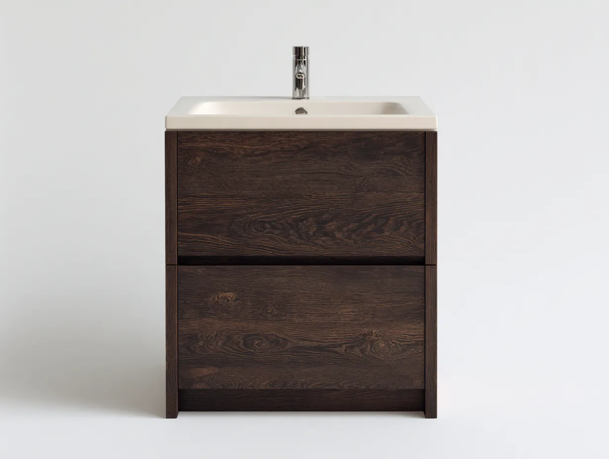 Mueble lavabo - 60x45x50 cm - marrón oscuro/beige - para baño - diseño moderno minimalista-Graceoliq