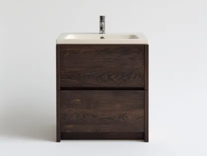 Mueble lavabo - 60x45x50 cm - marrón oscuro/beige - para baño - diseño moderno minimalista-Graceoliq