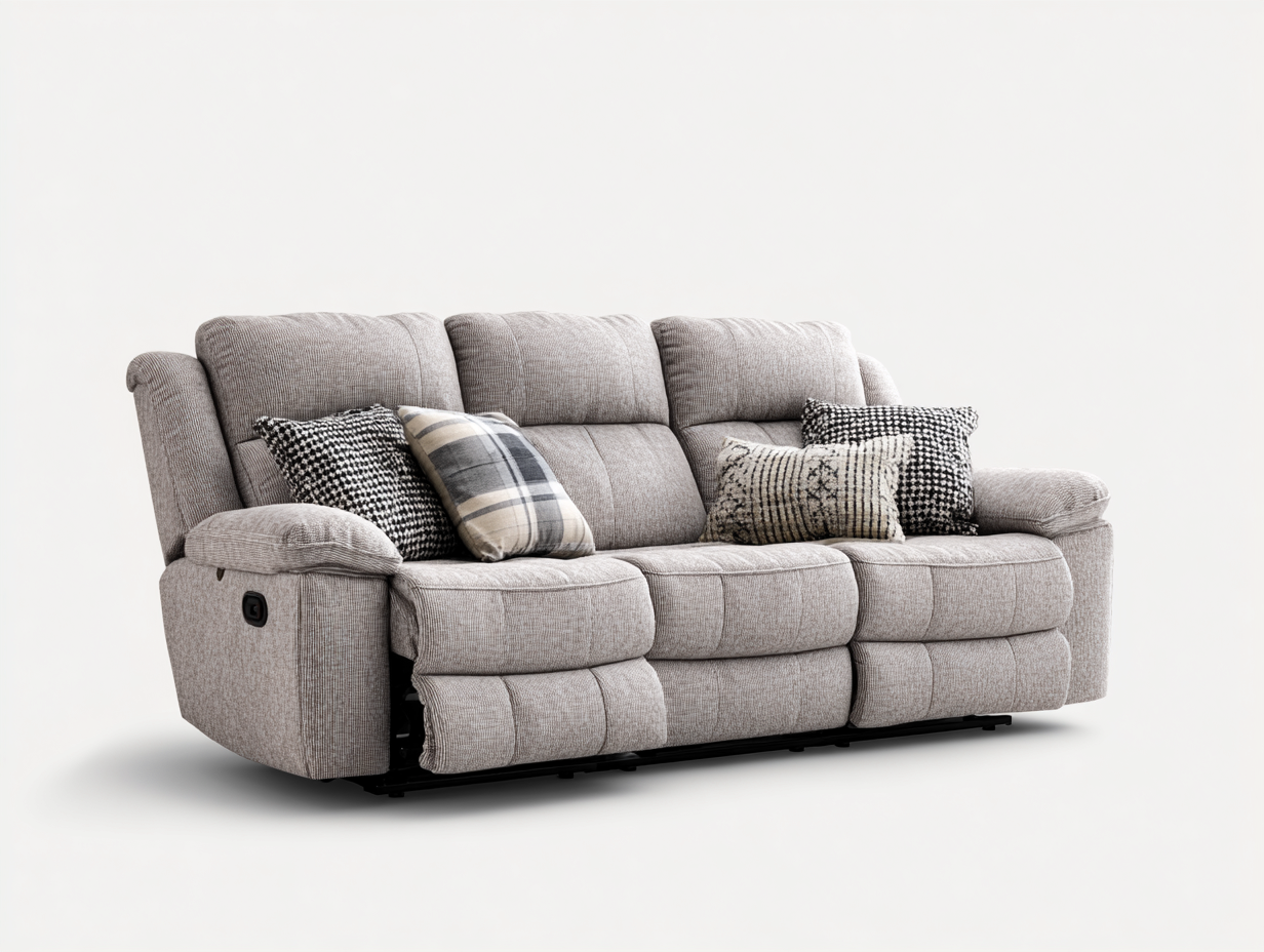 Sofá 3 plazas tapizado en tela - 200x95x100 cm - gris claro - para salón - diseño moderno-Graceoliq