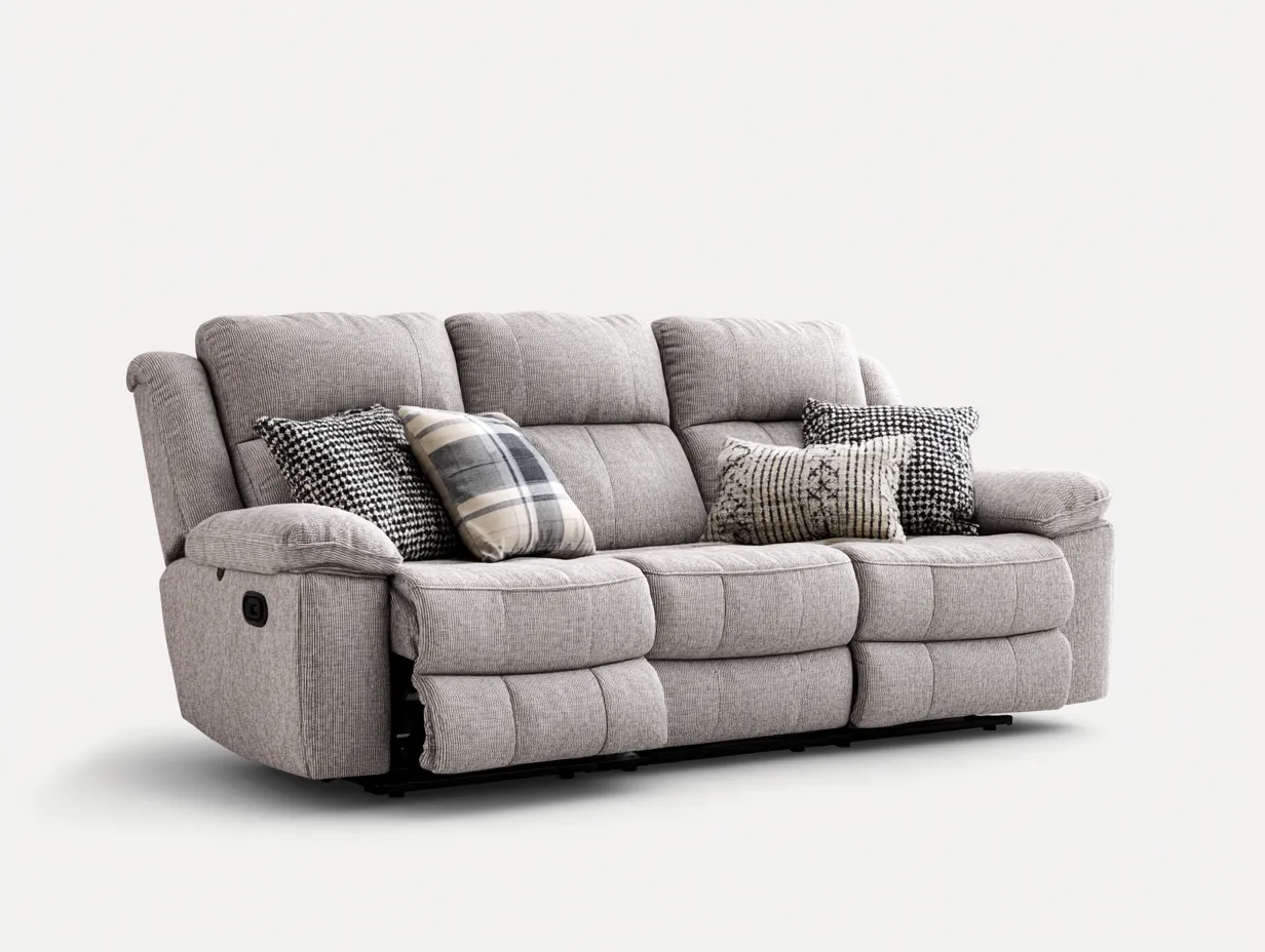 Sofá 3 plazas tapizado en tela - 200x95x100 cm - gris claro - para salón - diseño moderno-Graceoliq