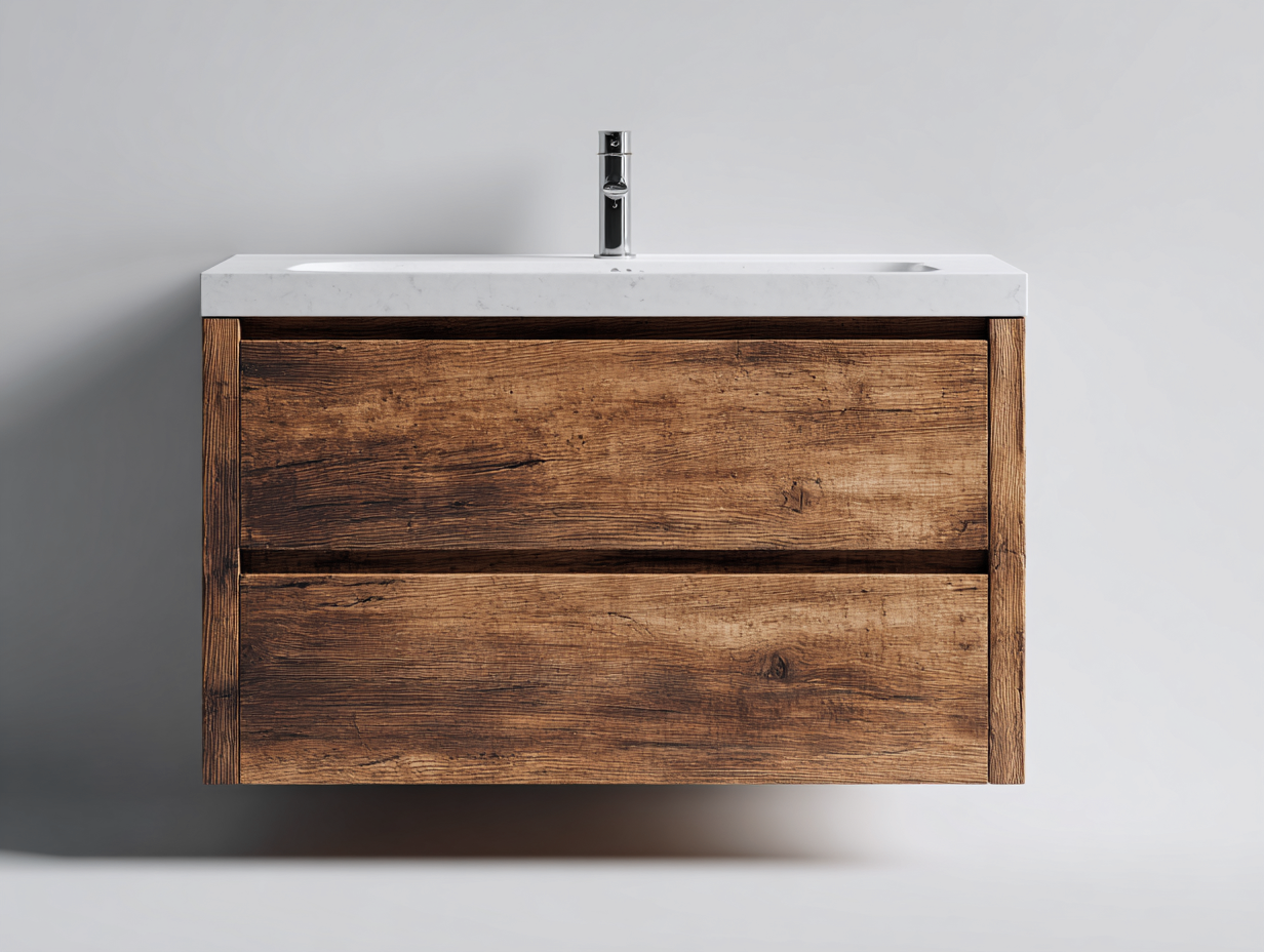 Mueble lavabo suspendido - 80x45x50 cm - marrón clara/blanca - para baño - diseño moderno minimalista-Graceoliq