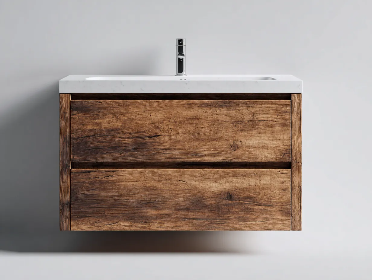 Mueble lavabo suspendido - 80x45x50 cm - marrón clara/blanca - para baño - diseño moderno minimalista-Graceoliq