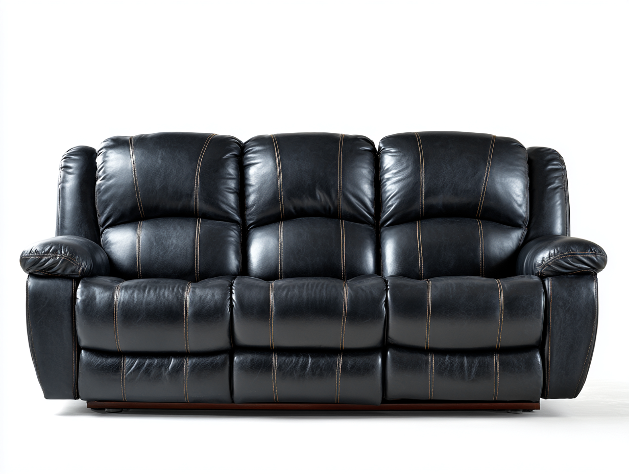 Sofá de 3 plazas de cuero sintético 200x95x100 cm - negro - para salón - diseño moderno-Graceoliq