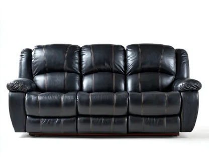 Sofá de 3 plazas de cuero sintético 200x95x100 cm - negro - para salón - diseño moderno-Graceoliq