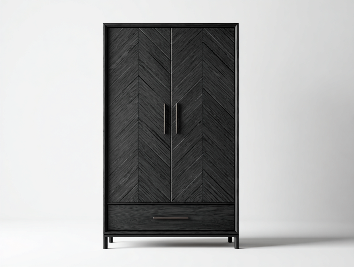 Armario de madera 85x50x185 cm - negro - para dormitorio - diseño moderno-Graceoliq