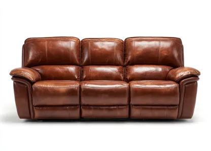 Sofá de 3 plazas de cuero sintético 200x95x100 cm - marrón - para salón - diseño clásico-Graceoliq