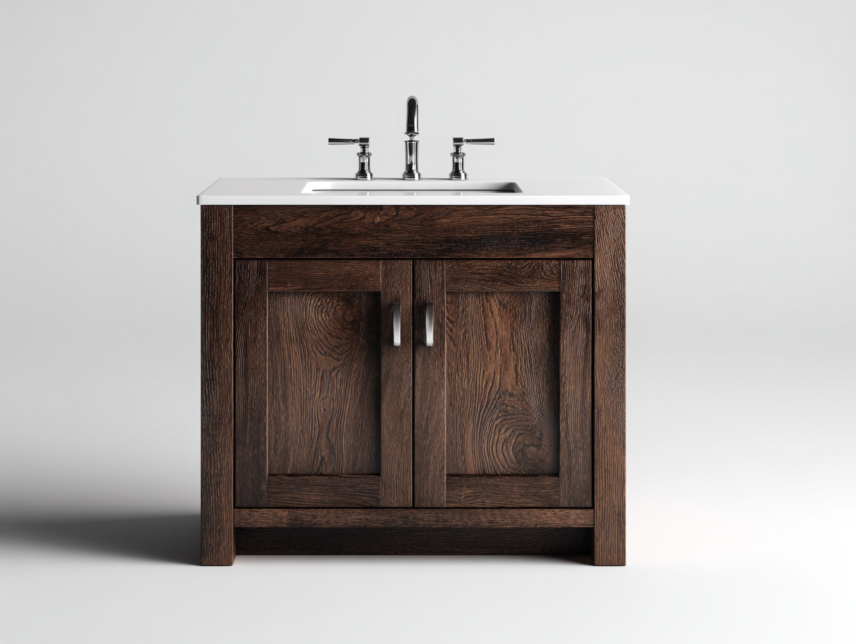 Mueble lavabo - 80x48x85 cm - marrón oscuro/blanco - para baño - diseño moderno-Graceoliq