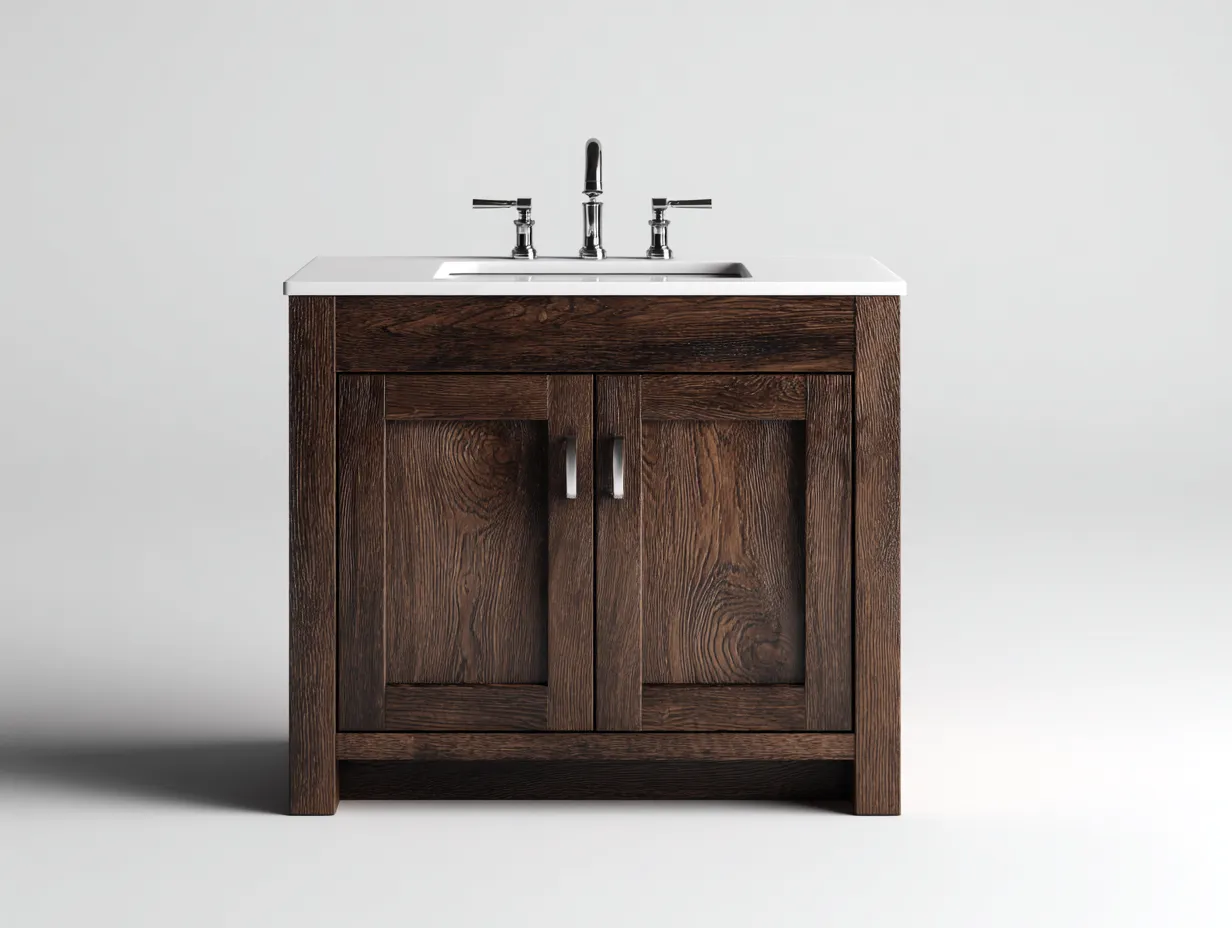 Mueble lavabo - 80x48x85 cm - marrón oscuro/blanco - para baño - diseño moderno-Graceoliq