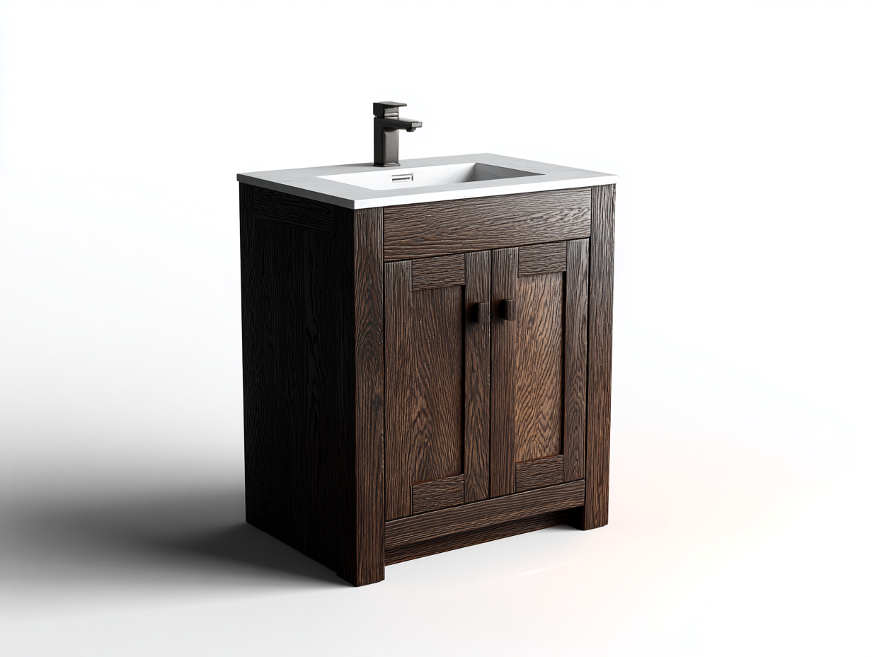 Mueble lavabo - 60x45x85 cm - marrón oscuro/blanco - para baño - diseño moderno-Graceoliq
