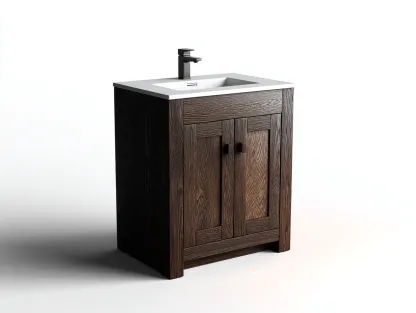 Mueble lavabo - 60x45x85 cm - marrón oscuro/blanco - para baño - diseño moderno-Graceoliq