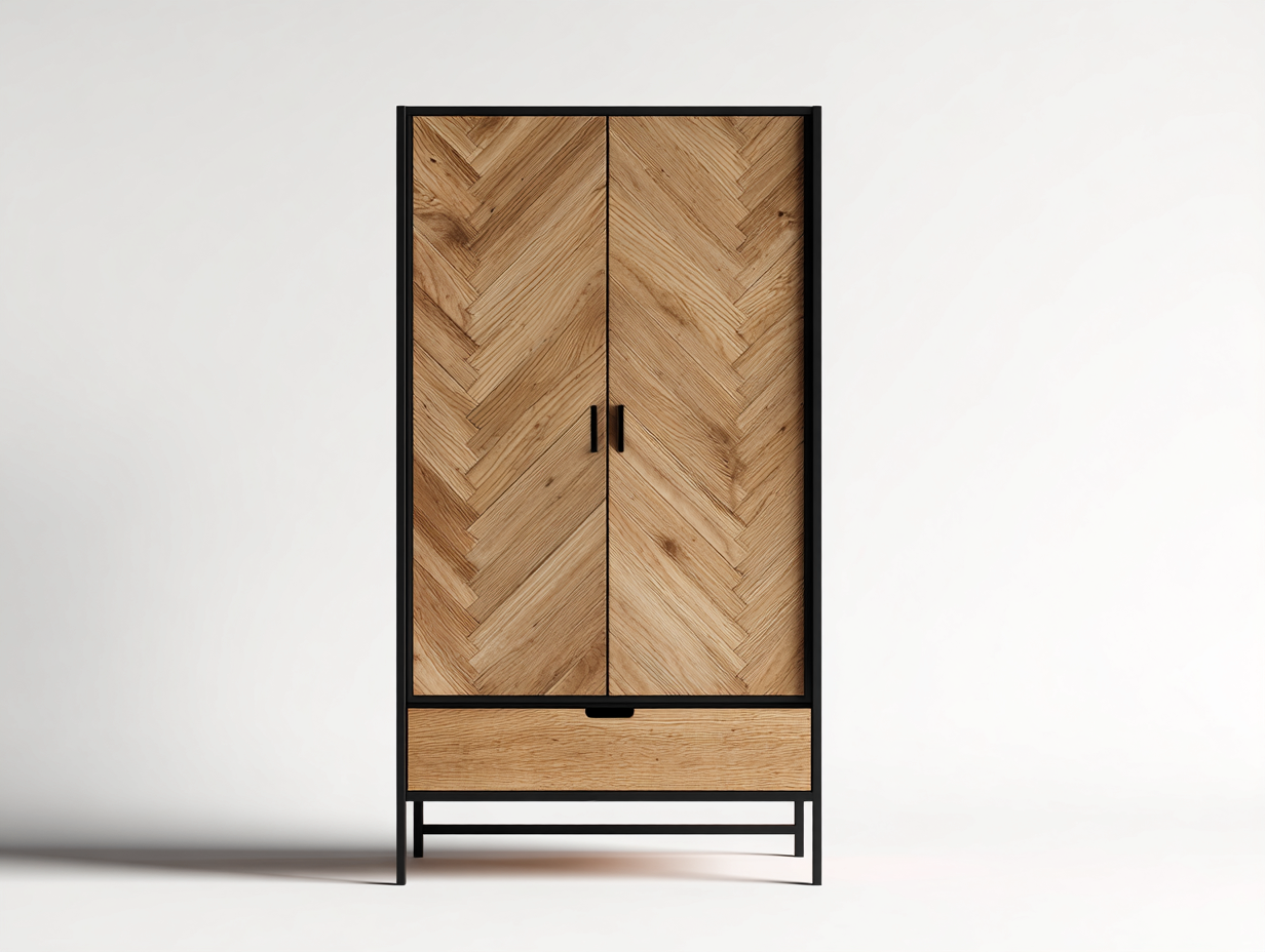 Armario de metal y madera 90x50x185 cm - roble natural - para dormitorio - estilo moderno-Graceoliq