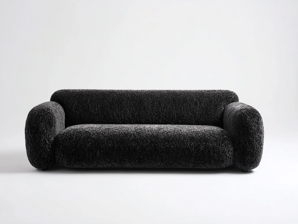 Sofá 3 plazas tapizado en tejido boucle 240x110x78 cm - negro - para salón - diseño contemporáneo-Graceoliq
