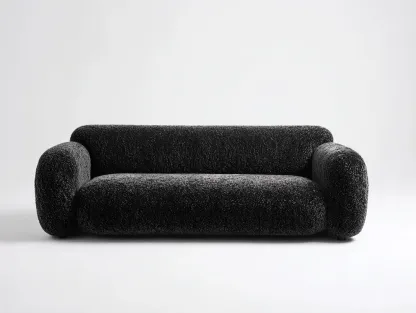 Sofá 3 plazas tapizado en tejido boucle 240x110x78 cm - negro - para salón - diseño contemporáneo-Graceoliq