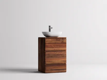Mueble lavabo - 60x45x50 cm - marrón oscuro/blanco - para baño - diseño moderno minimalista-Graceoliq