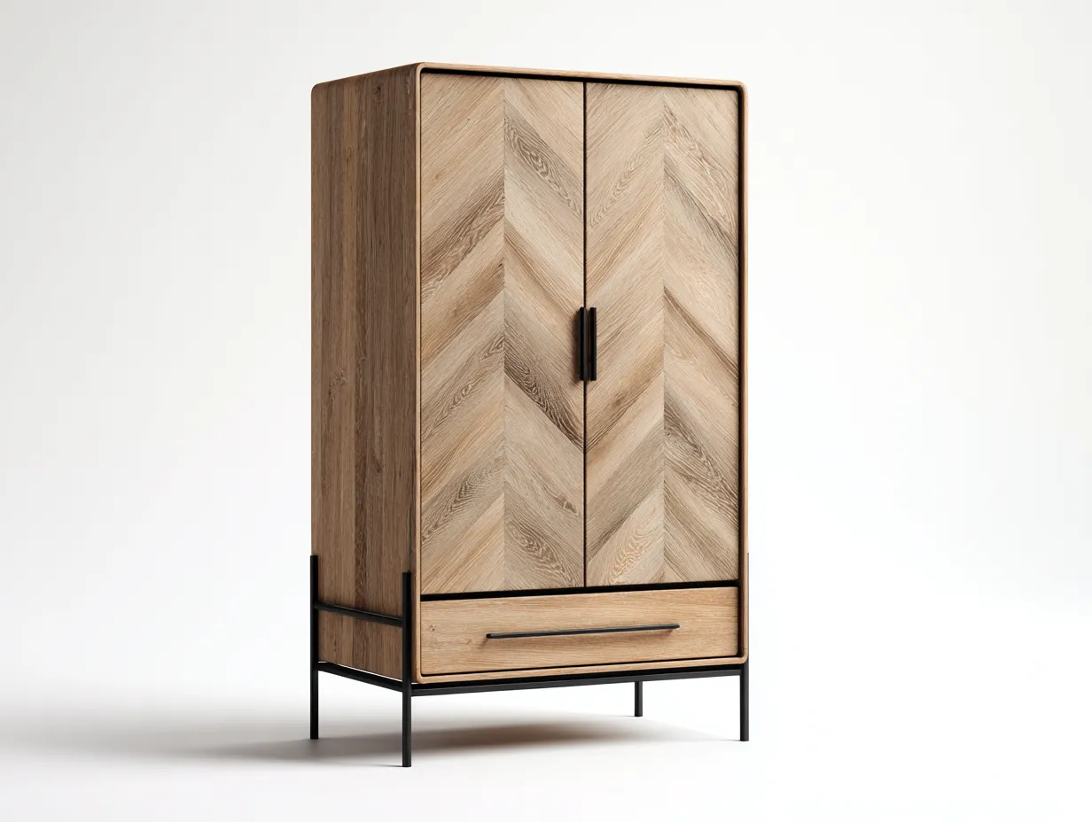 Armario de madera y metal 85x50x180 cm - roble claro/negro - para dormitorio - diseño moderno-Graceoliq