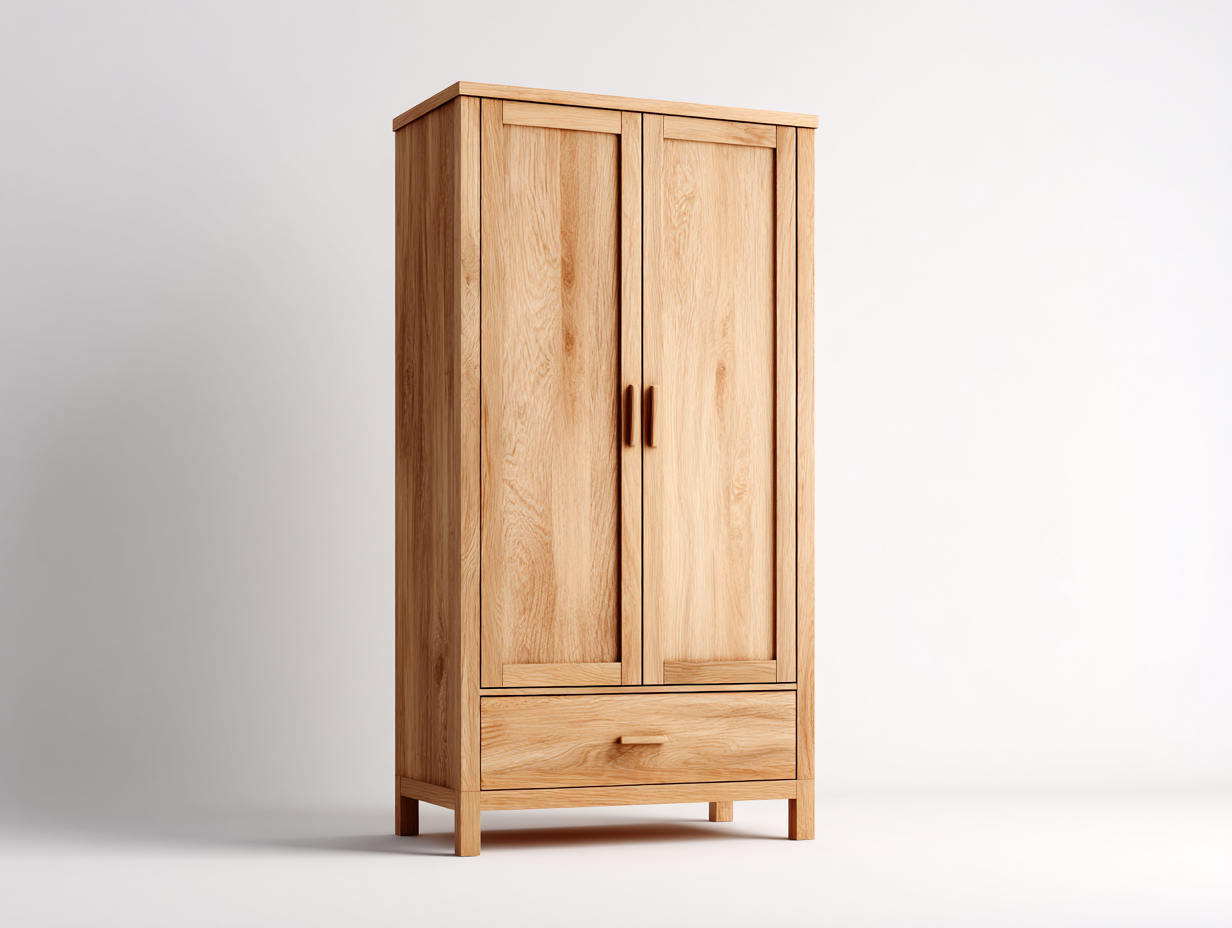 Armario de madera maciza 90x55x185 cm - color roble claro - para dormitorio-Graceoliq