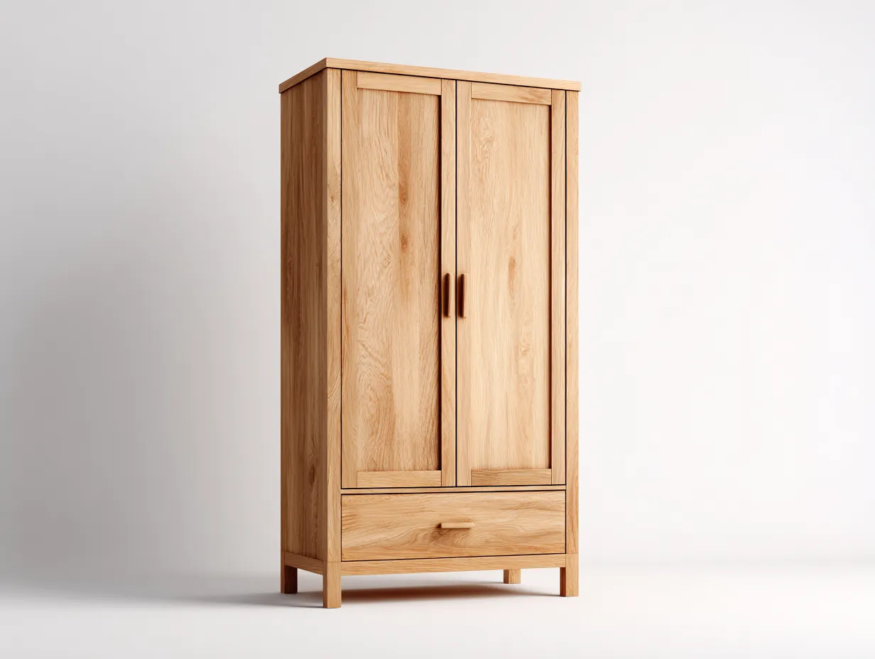 Armario de madera maciza 90x55x185 cm - color roble claro - para dormitorio-Graceoliq