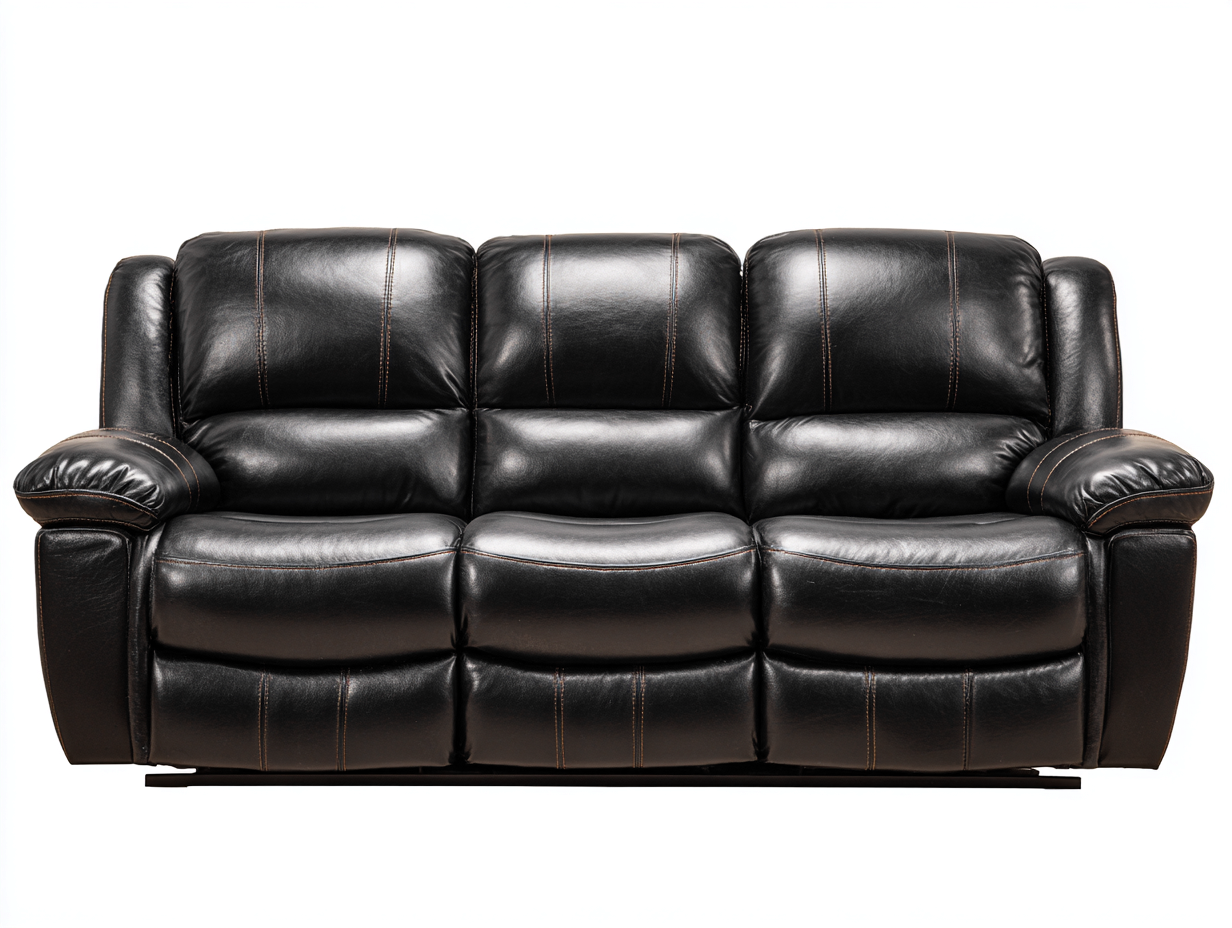 Sofá 3 plazas tapizado en cuero sintético - 200x95x100 cm - negro - para salón - diseño clásico-Graceoliq