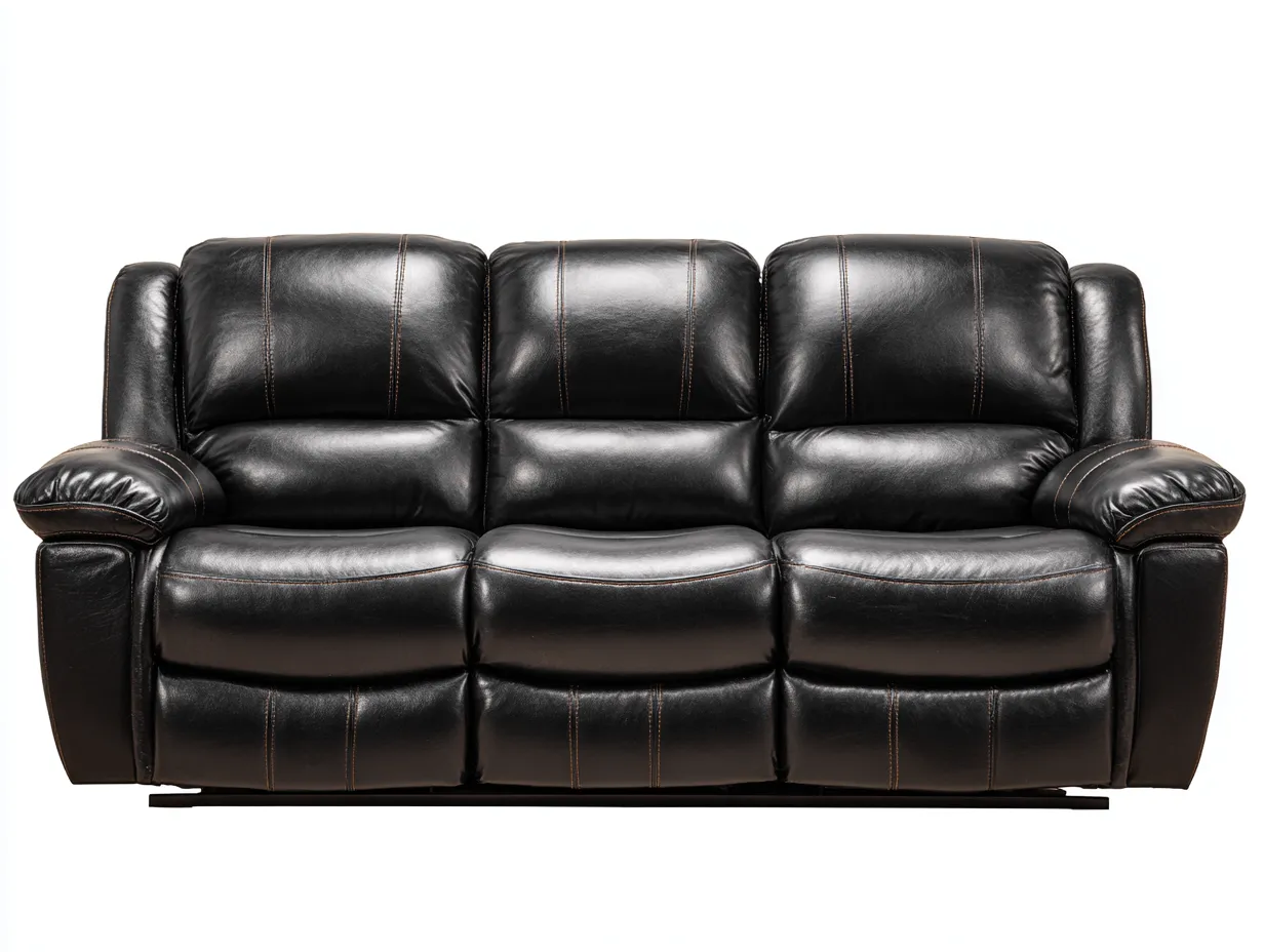 Sofá 3 plazas tapizado en cuero sintético - 200x95x100 cm - negro - para salón - diseño clásico-Graceoliq