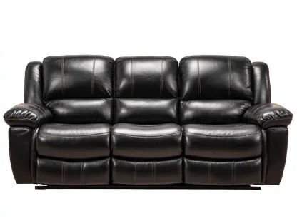 Sofá 3 plazas tapizado en cuero sintético - 200x95x100 cm - negro - para salón - diseño clásico-Graceoliq