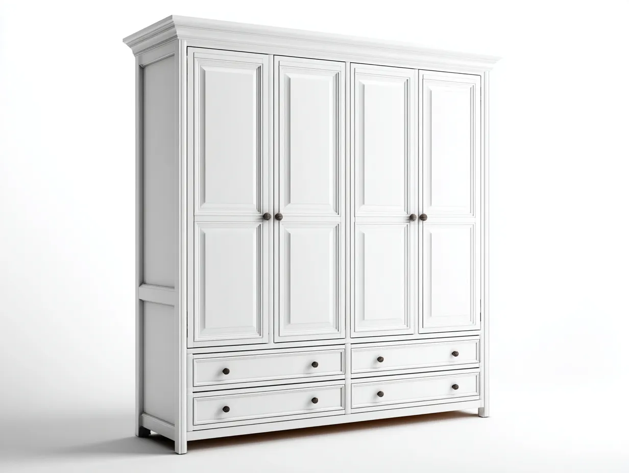 Armario de madera 180x60x200 cm - blanco/madera oscura - para dormitorio - diseño clásico-Graceoliq