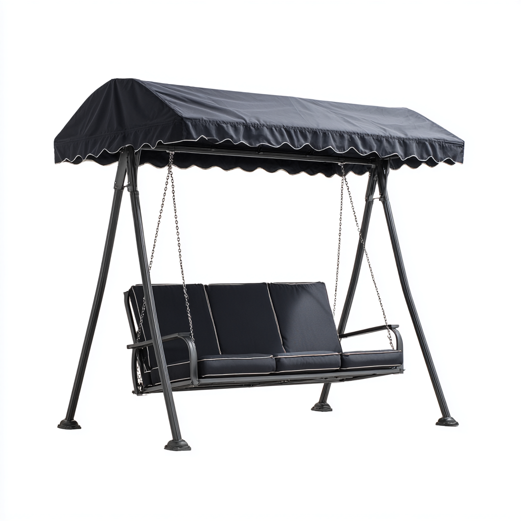 Chaise suspendue métal 195x125x165 cm - noir - adaptée au jardin - design moderne-Dwellingosa
