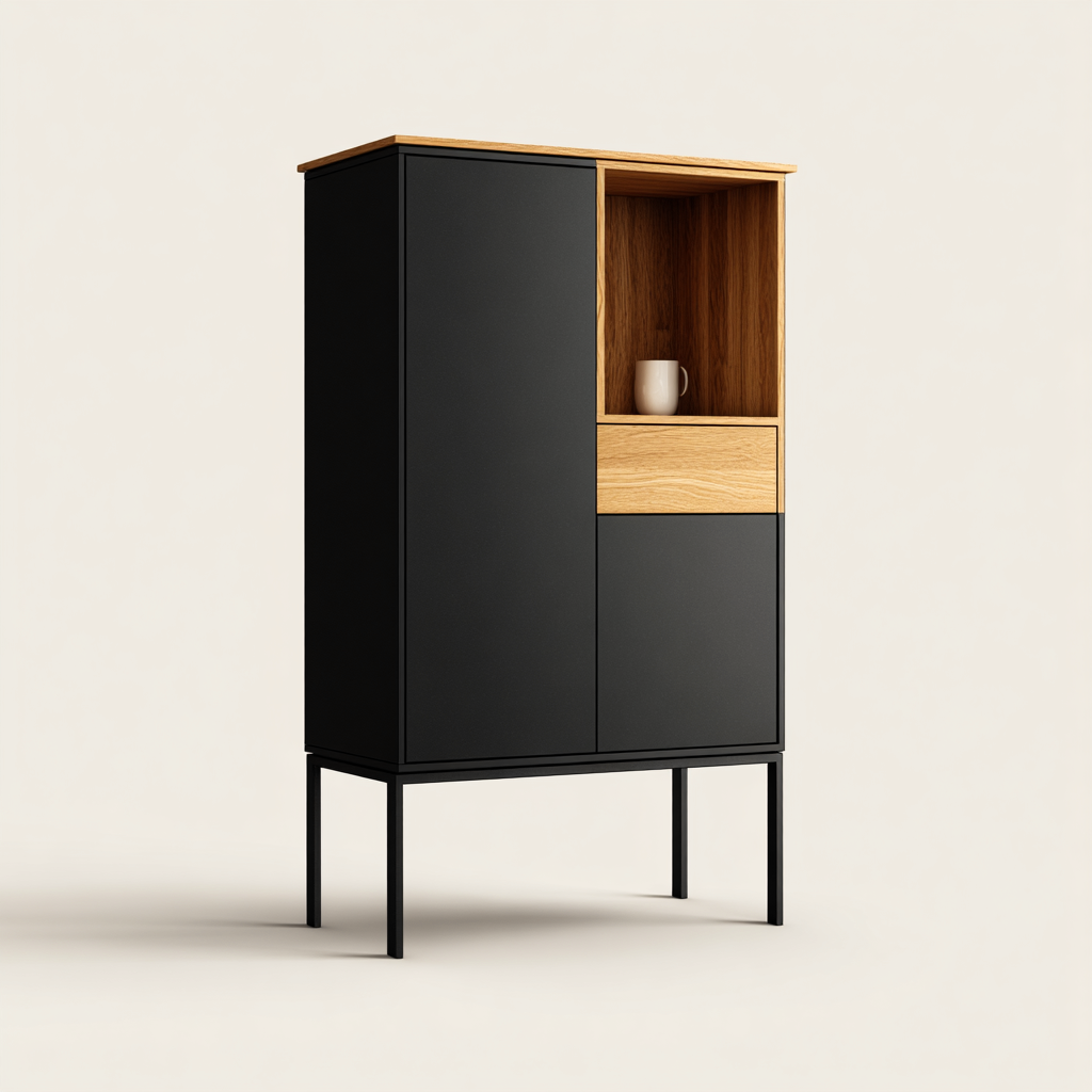 Meuble de rangement de cuisine Bois et métal 80x40x150 cm - noir-brun - style contemporain-Dwellingosa