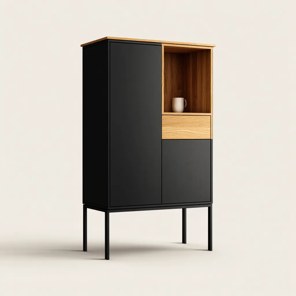 Meuble de rangement de cuisine Bois et métal 80x40x150 cm - noir-brun - style contemporain-Dwellingosa